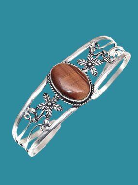 Tiger's Eye Gemstone Cuff Bracelets 7''Adjustable